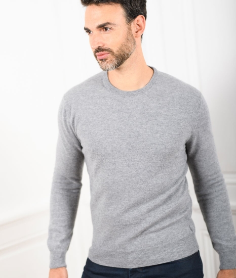 Pull Col Rond Tricolore Homme Blanc