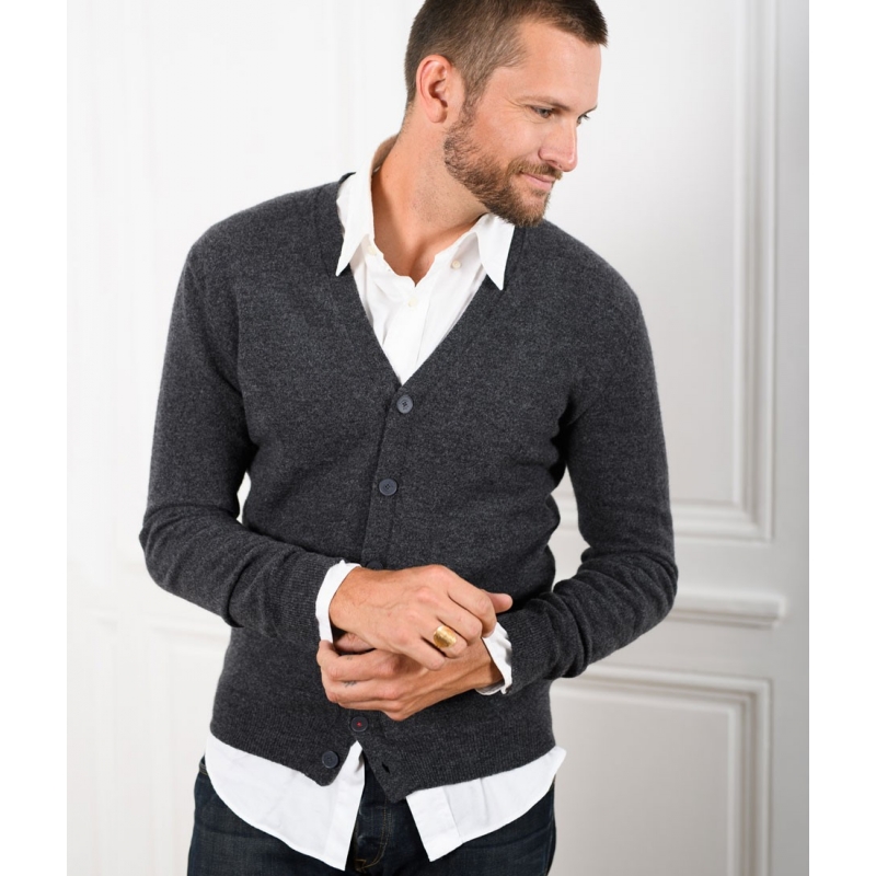 dennenboom Bijdrager als Cardigan laine homme - Marius Gris anthracite - Le-pull-francais.com