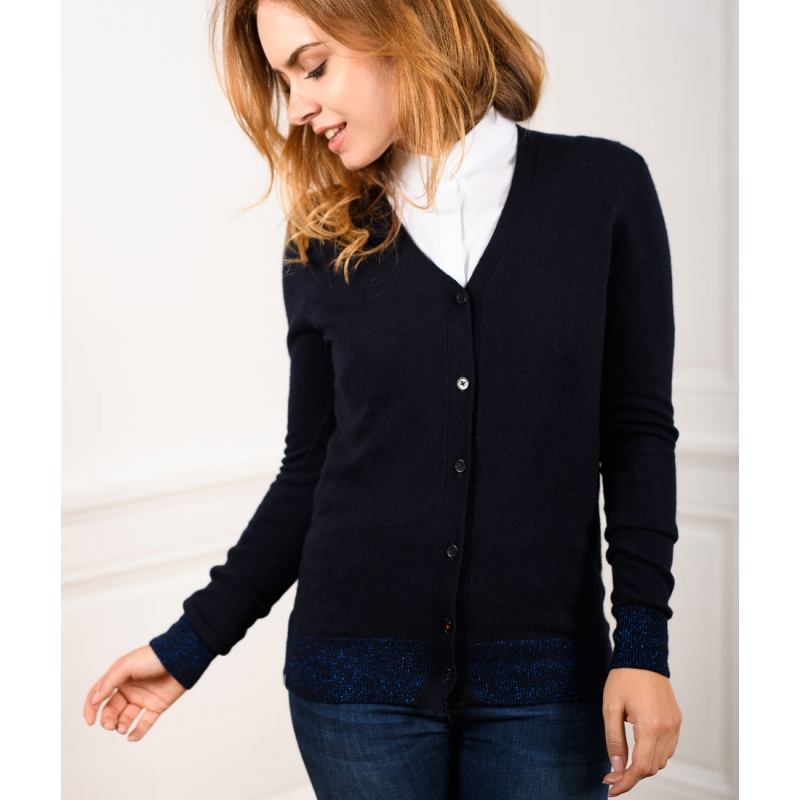 Cardigan laine mérinos femme - Philomène marine - Le-pull-francais.com