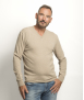 Pull Col V Homme Beige Mérinos-cachemire- César