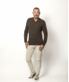 Pull Col V Homme Marron Mérinos-Cachemire-César