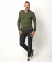 Pull Col V Homme Kaki Mérinos-cachemire- César