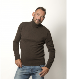 Pull Col Roulé Homme Marron Mérinos-Cachemire - Ugolin