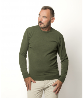 Pull Col Rond Homme Kaki Merinos-cachemire - Marcel