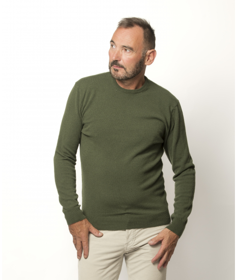 Pull Col Rond Homme Kaki Merinos-cachemire - Marcel