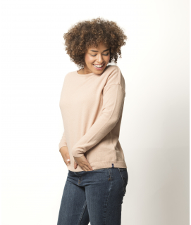 Pull Col Bateau Femme Rose Pale Mérinos-cachemire - Lili