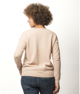 Pull Col Bateau Femme Rose Pale Mérinos-cachemire - Lili