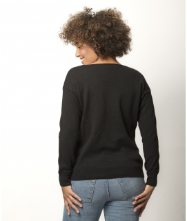 Pull Col V Femme Noir Merinos-Cachemire Margot