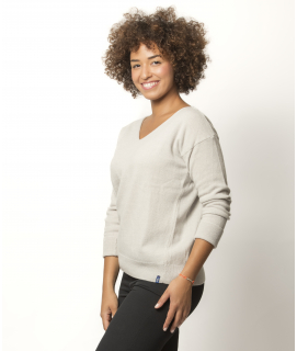 Pull Col V Femme Gris Clair Mérinos-Cachemire Margot