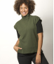 Pull Sans Manches Col Montant Femme Kaki Mérinos-Cachemire Agathe