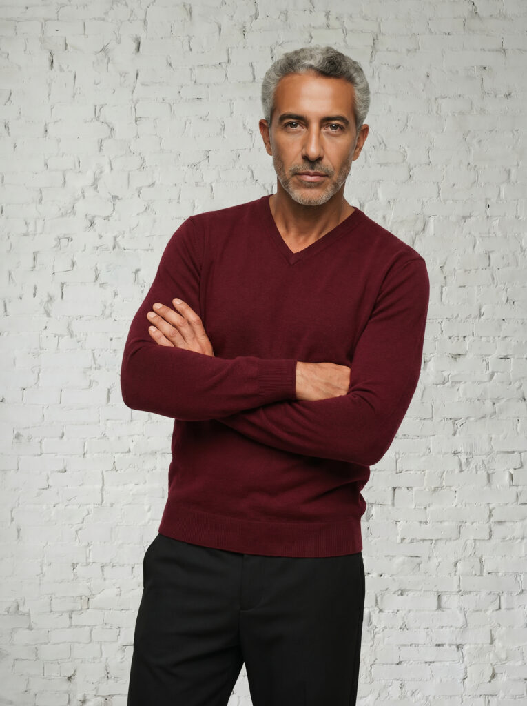 pull col v homme bordeaux merinos cachemire césar