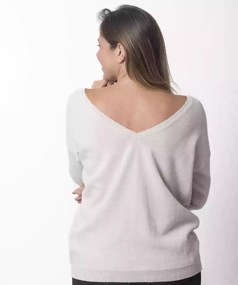 pull décolleté 2 en 1 femme Écru merinos cachemire manon