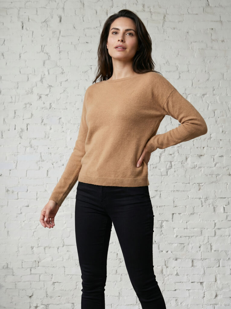 pull col bateau femme camel merinos cachemire lili