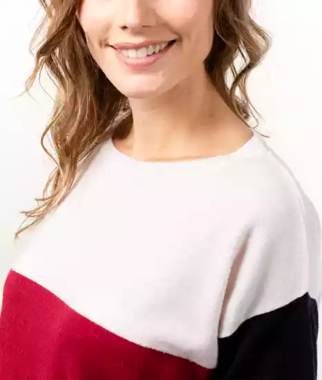 pull col bateau femme tricolore merinos cachemire marianne