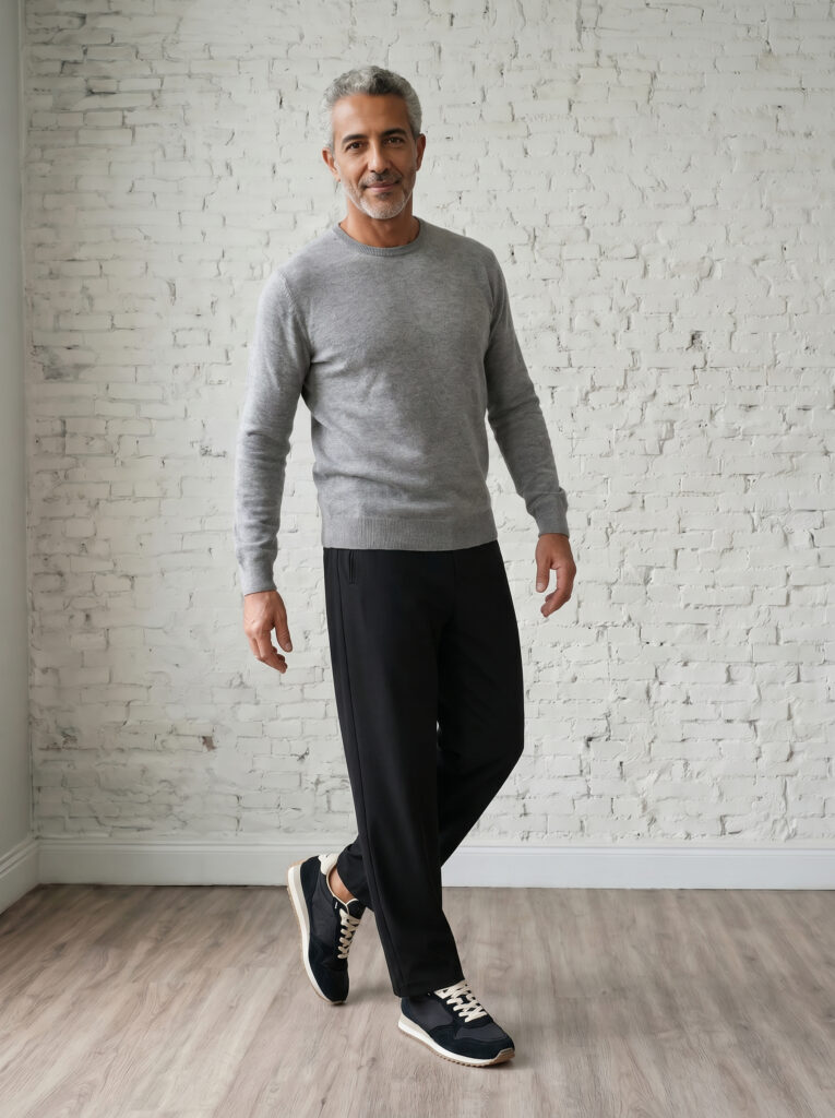 pull col rond homme gris chiné merinos cachemire marcel