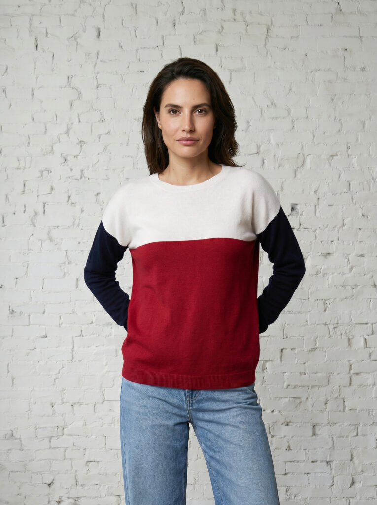 pull col bateau femme tricolore merinos cachemire marianne