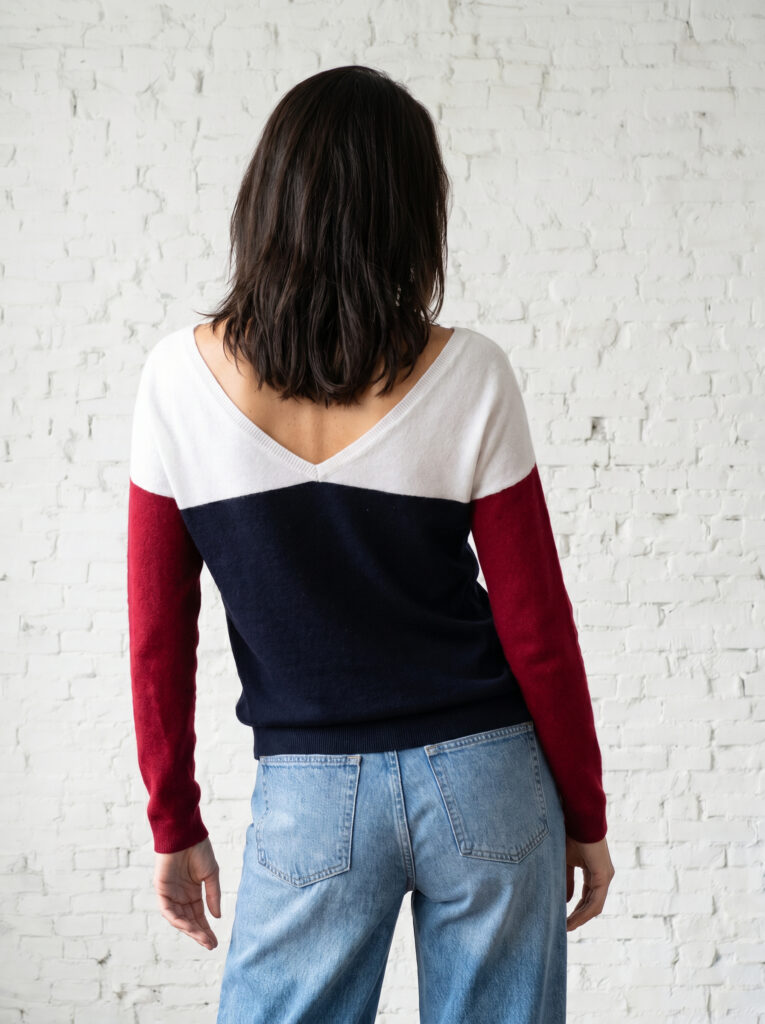 pull décolleté 2 en1 femme tricolore merinos cachemire marianne
