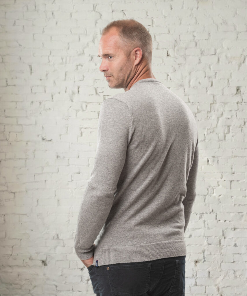 pull col rond homme gris chiné merinos cachemire marcel