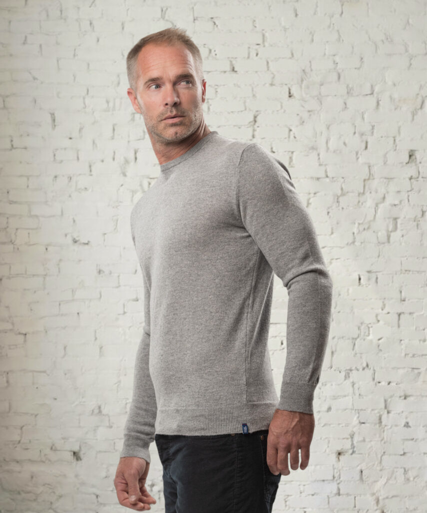 pull col rond homme gris chiné merinos cachemire marcel