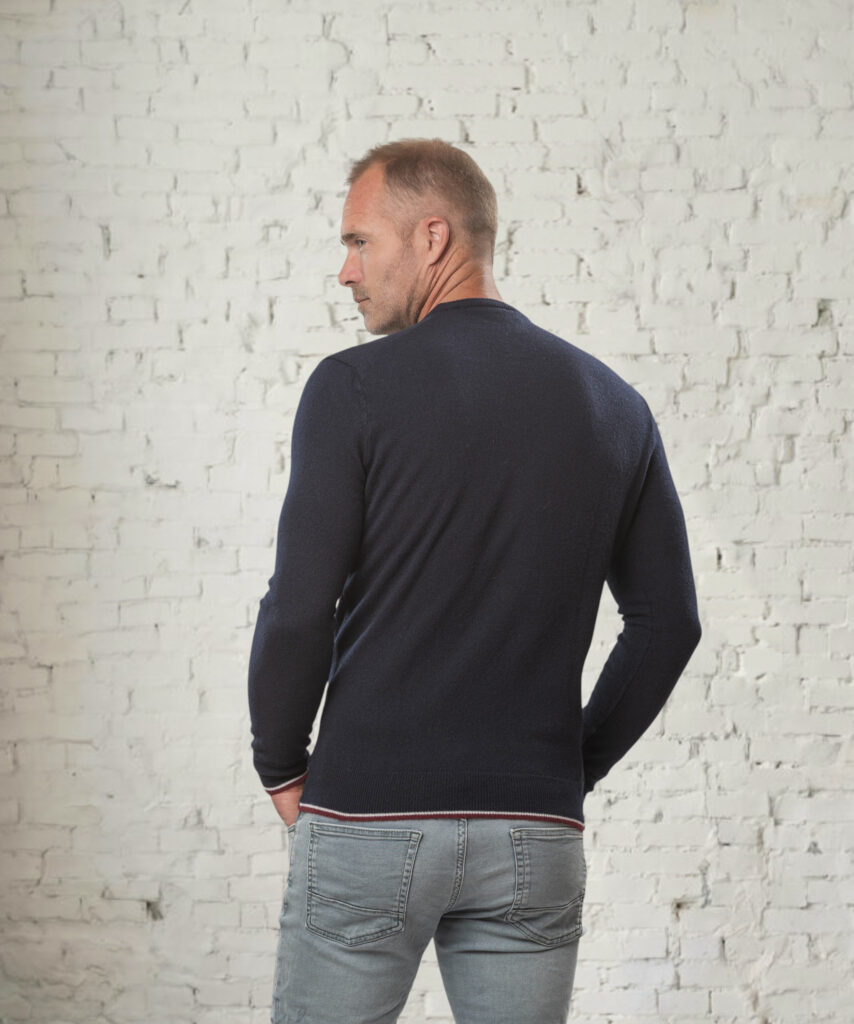 pull col rond homme marine merinos cachemire marcel