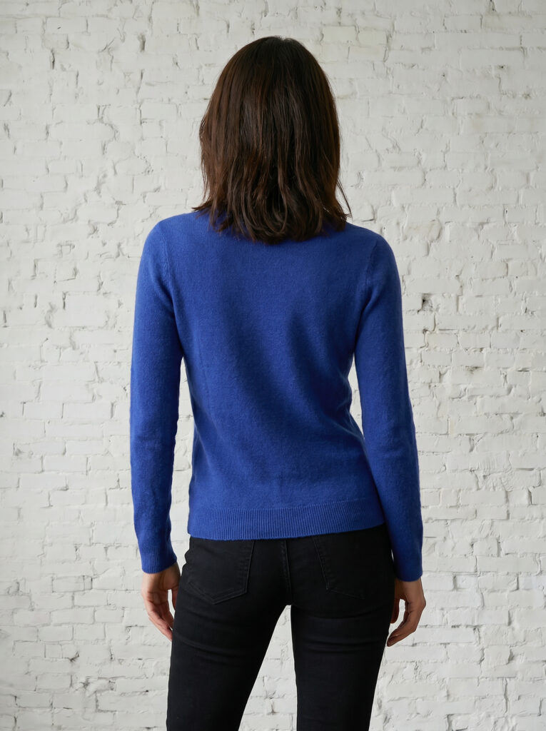 pull col v femme bleu cobalt merinos cachemire fanny