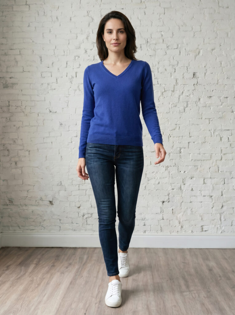 pull col v femme bleu cobalt merinos cachemire fanny