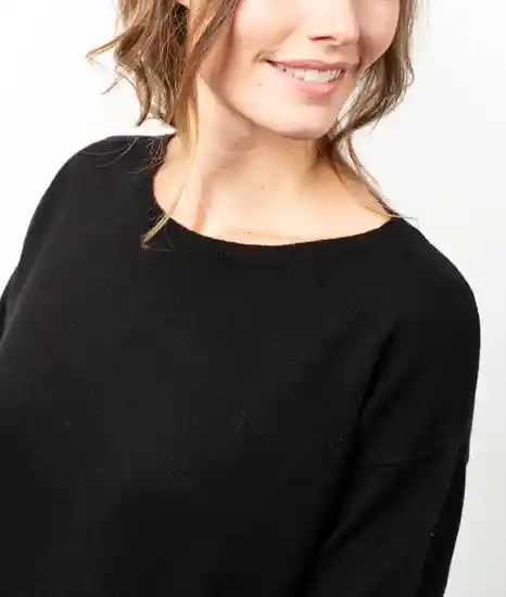 pull col bateau femme noir brillant merinos cachemire lili