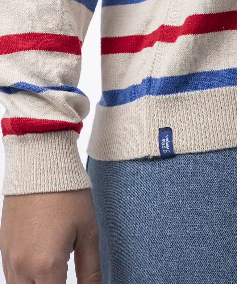 pull col bateau femme Écru coton bio marine