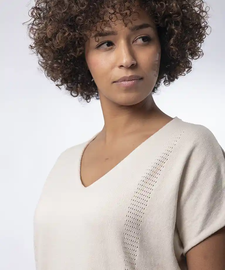 pull col v femme coton bio Écru louison