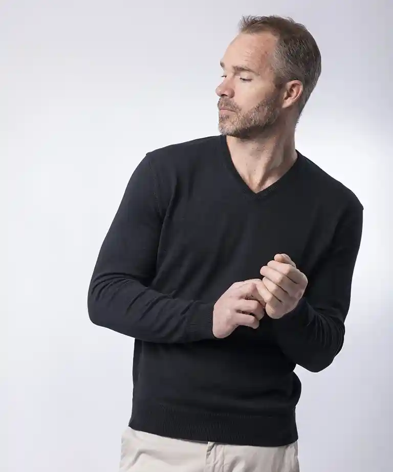pull col v homme noir coton bio césar