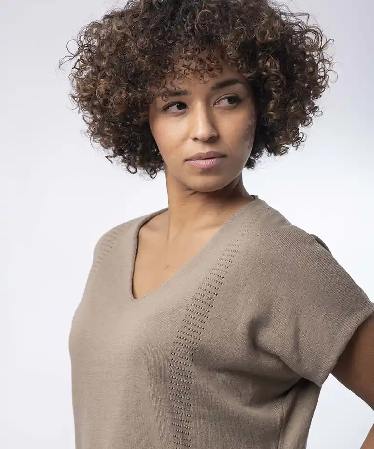 pull col v femme coton bio taupe louison