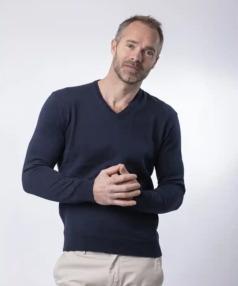pull col v homme marine coton bio césar