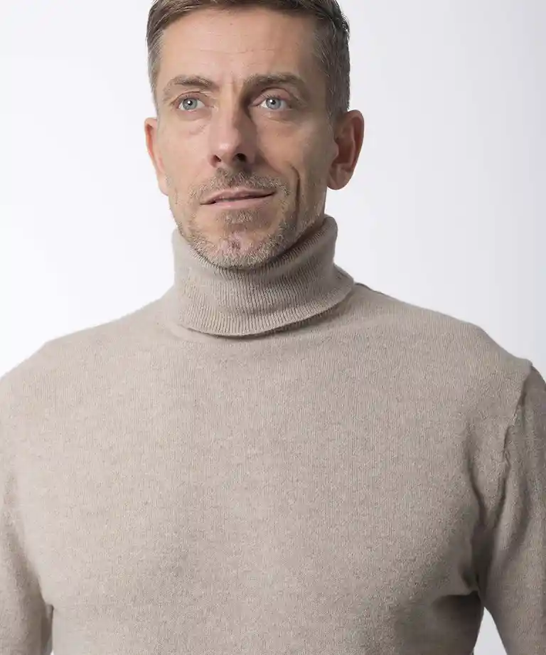 pull col roulé homme beige merinos cachemire ugolin