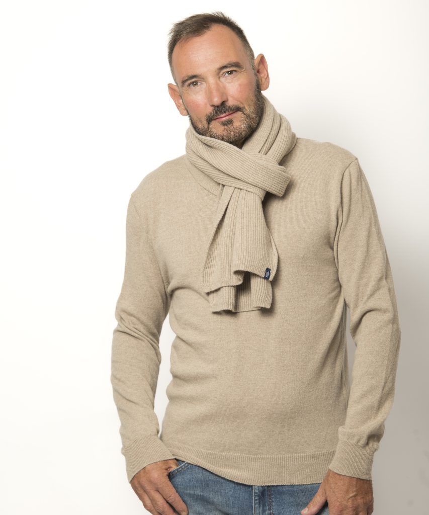 Pull Col V Homme Beige Mérinos-cachemire- César