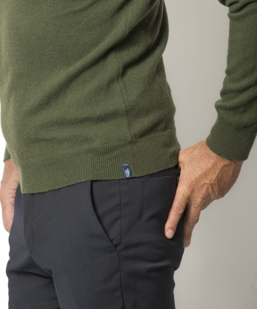 Pull Col V Homme Kaki Mérinos-cachemire- César