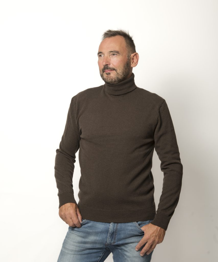Pull Col Roulé Homme Marron Mérinos-Cachemire - Ugolin