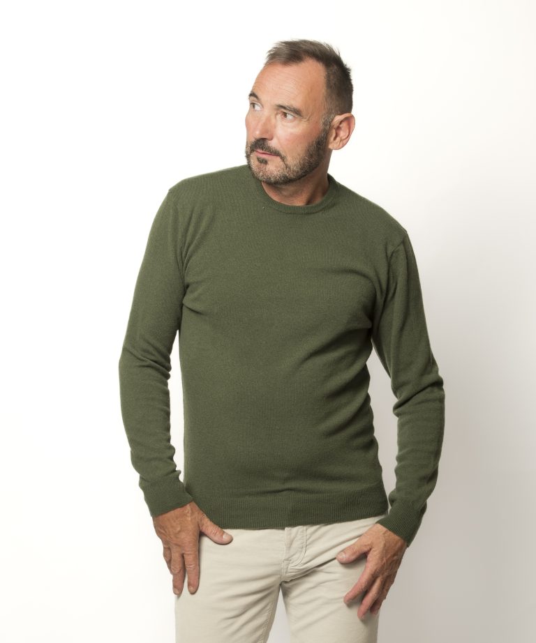 Pull Col Rond Homme Kaki Merinos-cachemire - Marcel