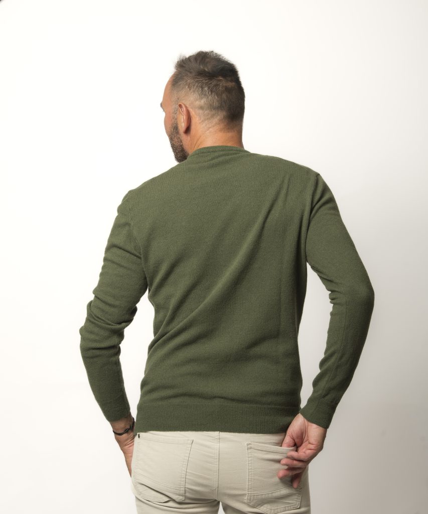 Pull Col Rond Homme Kaki Merinos-cachemire - Marcel