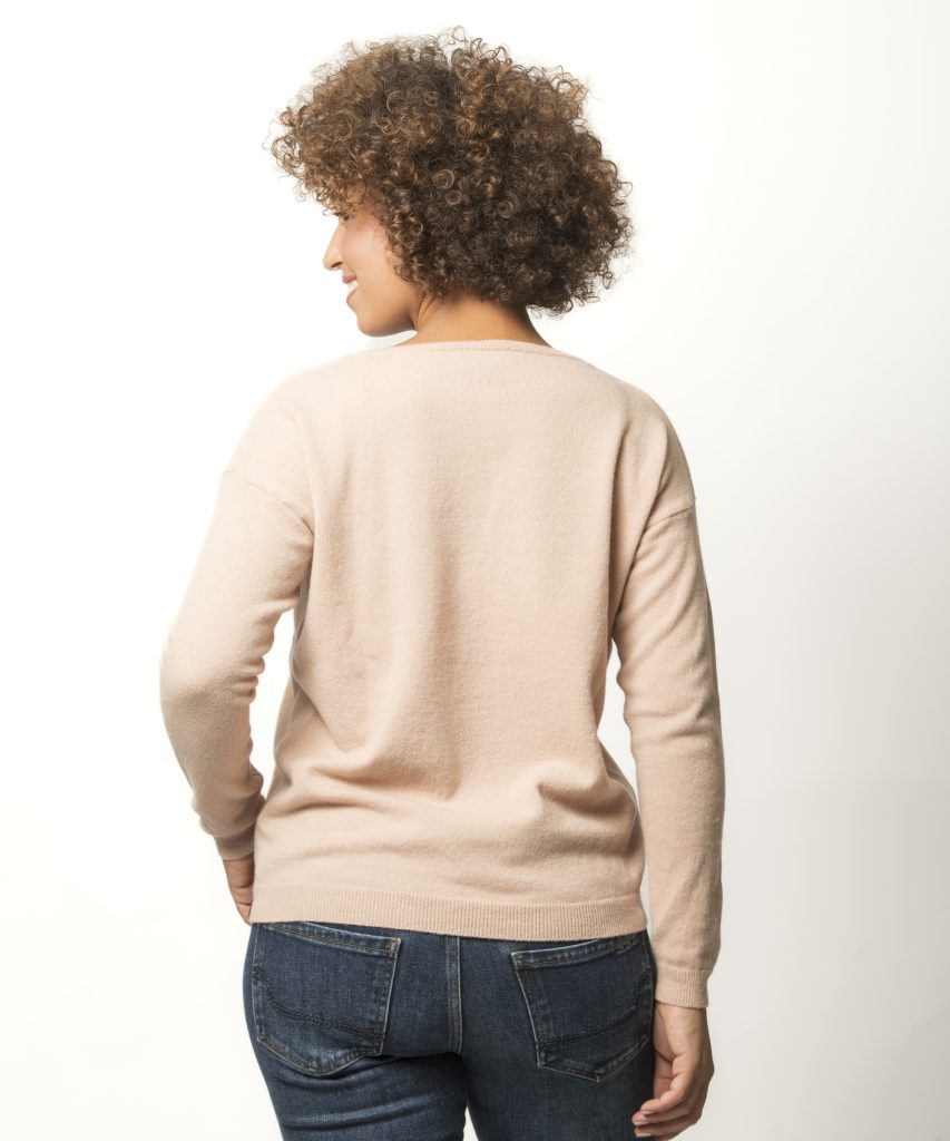 Pull Col Bateau Femme Rose Pale Mérinos-cachemire - Lili