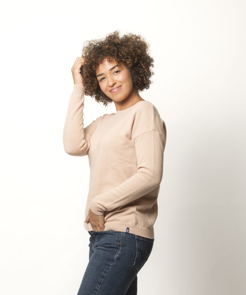 Pull Col Bateau Femme Rose Pale Mérinos-cachemire - Lili