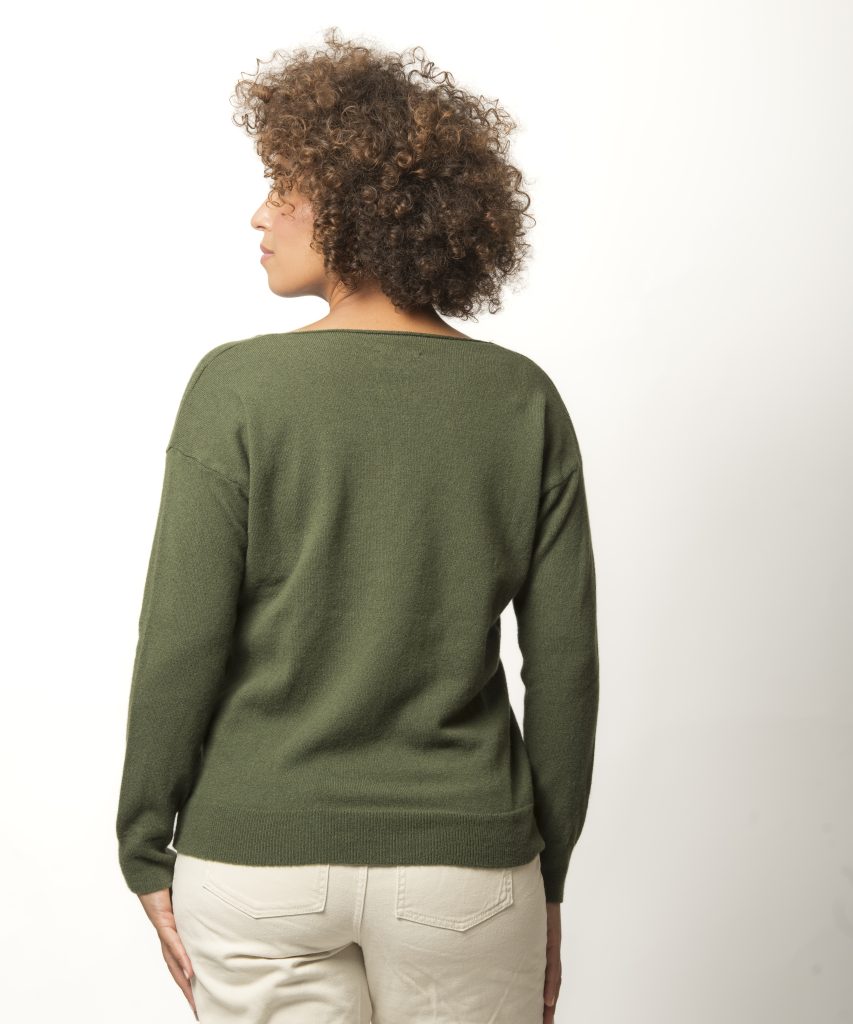 Pull Col V Femme Kaki Merinos-Cachemire Margot