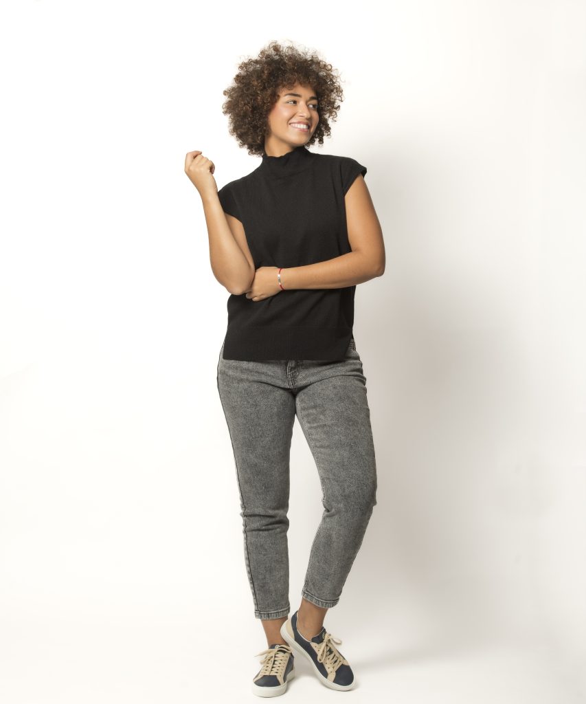 Pull Sans Manches Col Montant Femme Noir Mérinos-Cachemire Agathe